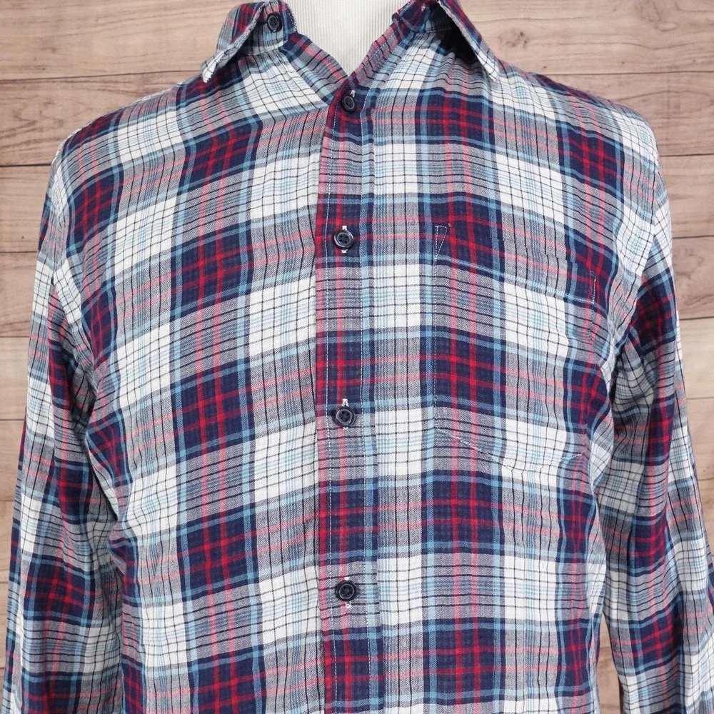 Banana Republic Standard Fit Shirt Mens Medium Blue Red White Plaid Button‎ Down